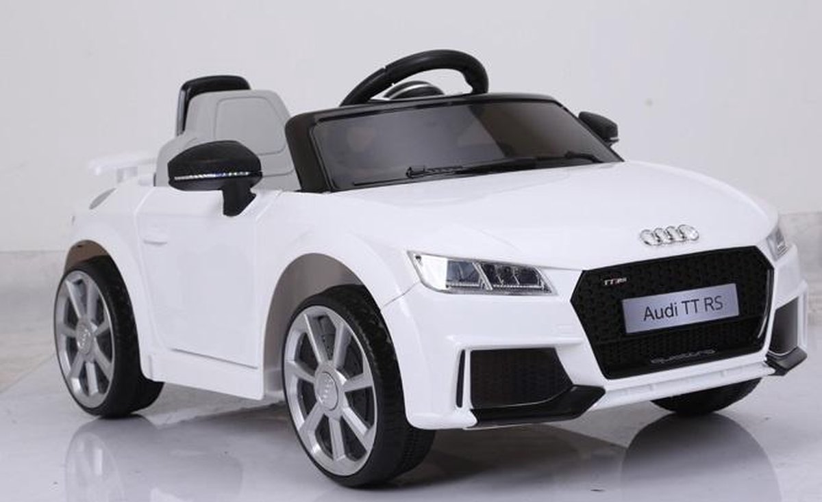 Audi TTrs 12V - Wit - Softstart, Leder, Rubberbanden | Elektrische Kinderauto | met Afstandsbediening